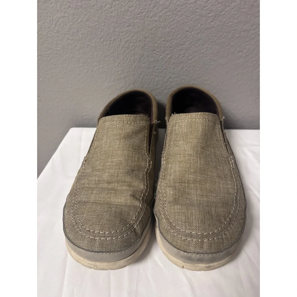 Crocs Mens 11 Santa Cruz Loafer Khaki Canvas Slip On Shoes 204335 Casual Comfort